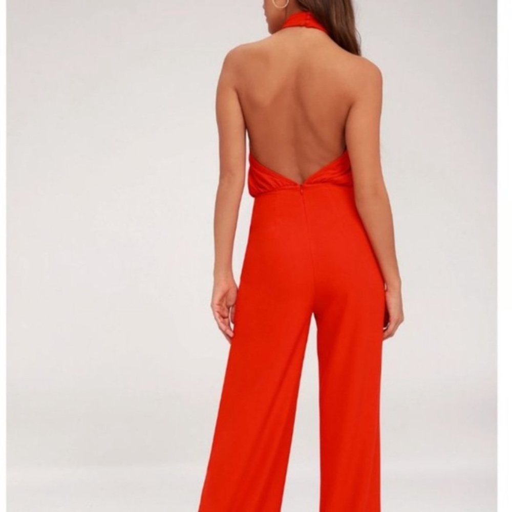 Hot red halter jumpsuit!